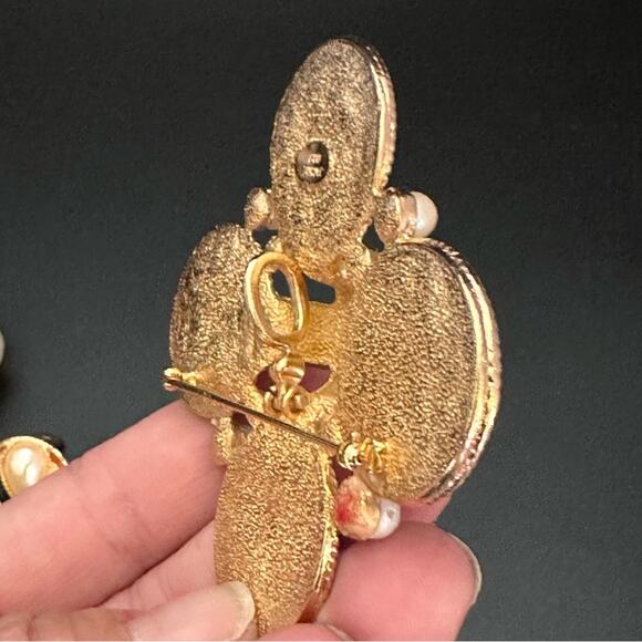 Vintage 90’s Jackie Orr Spanish Style Black & Copper Pearl & CZ Set - Picture 8 of 10